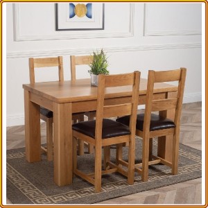 Rustic Oak : Bàn Ăn 1m2 + 4 Ghế ( 2 Nan - Mặt Nệm )